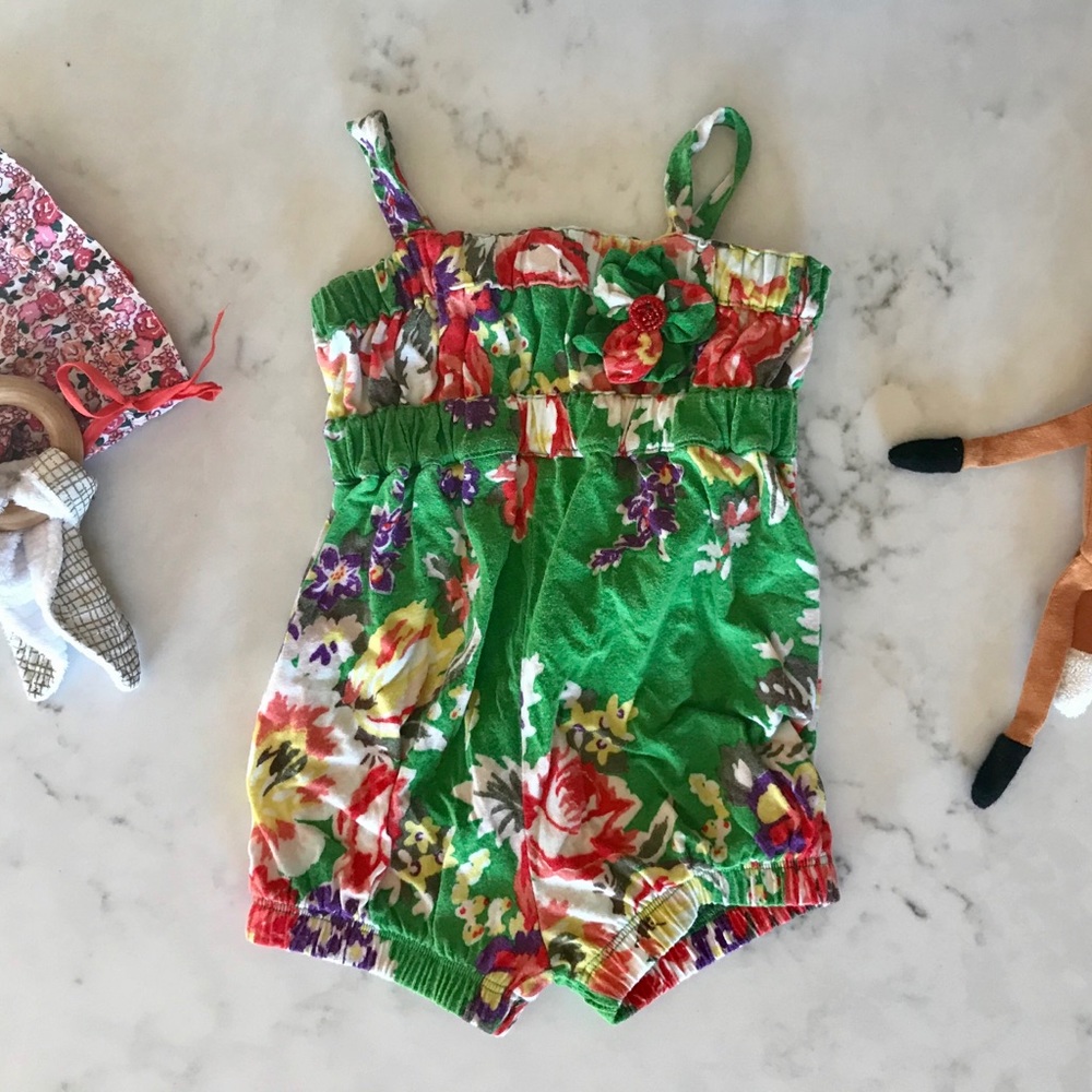 Baby Nay Green Floral Bubble Romper 18m